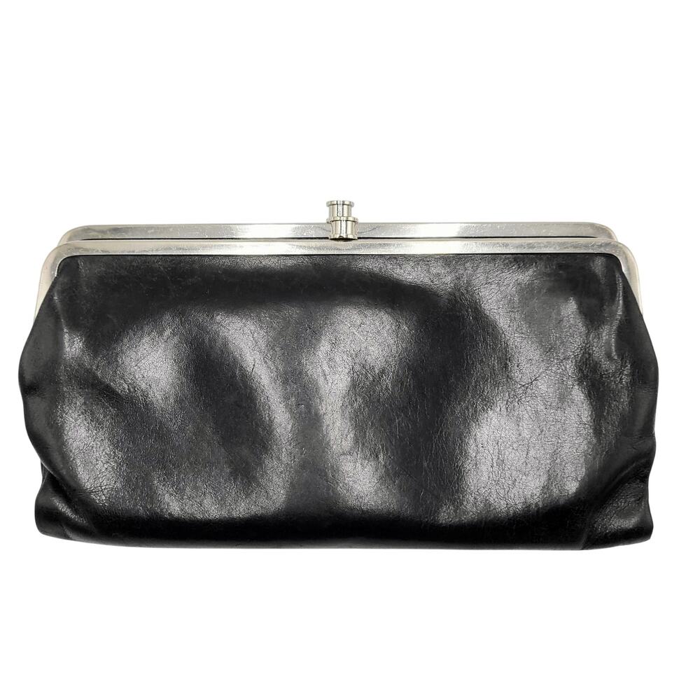 Vintage Hobo International Lauren Clutch Wallet Black Leather Double Frame